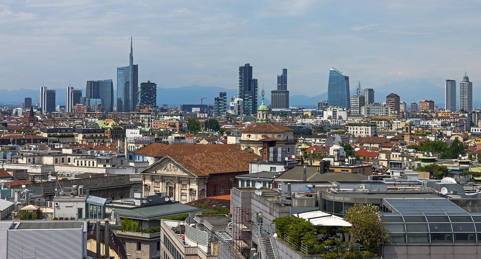 Milan skyline seen from the Duomo terraces